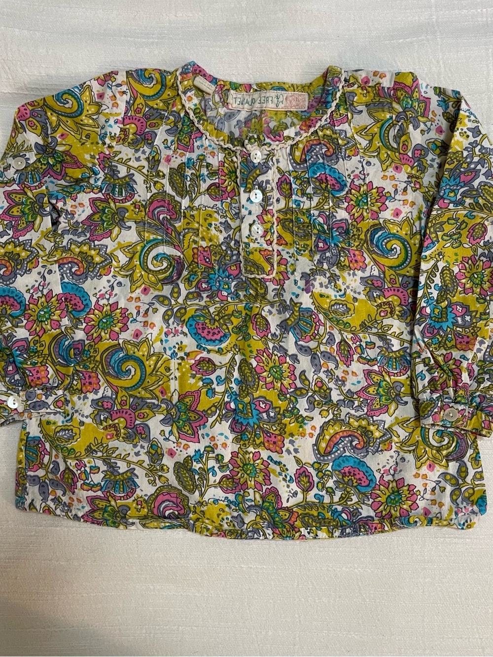 Free Planet Girls' Paisley Printed Cotton Blouse in White, Pink, Teal & Olive
